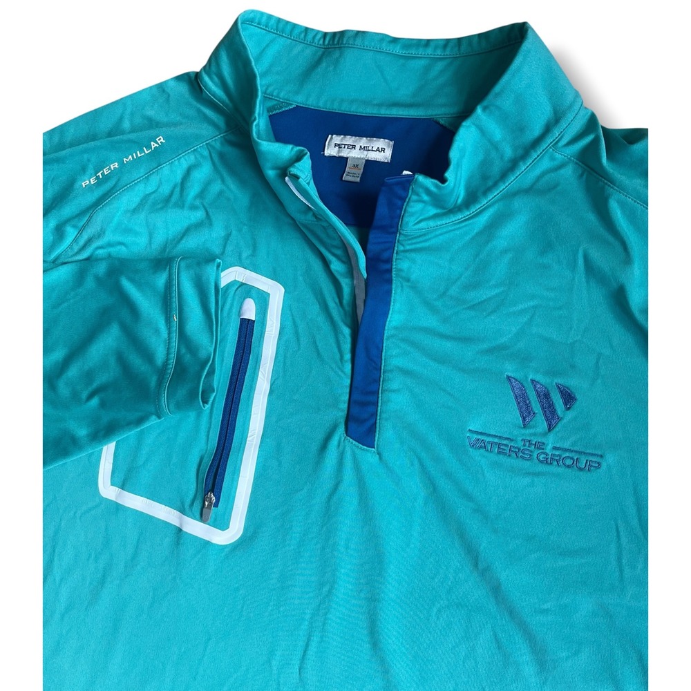 Peter Millar Crown Sport Mens 3X Teal Blue Quarter Zip Pullover Performance Top